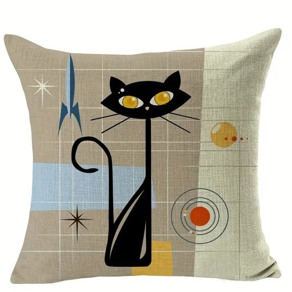 unbranded Other - ** CLEARANCE Kitty and Rocket Ship Groovy Cat Pillow Cover NEW